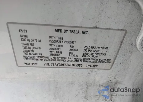 2022 Tesla Model Y Performance Dual Motor All-Wheel Drive из США, поврежденный, VIN 7SAYGDEF3NF342380